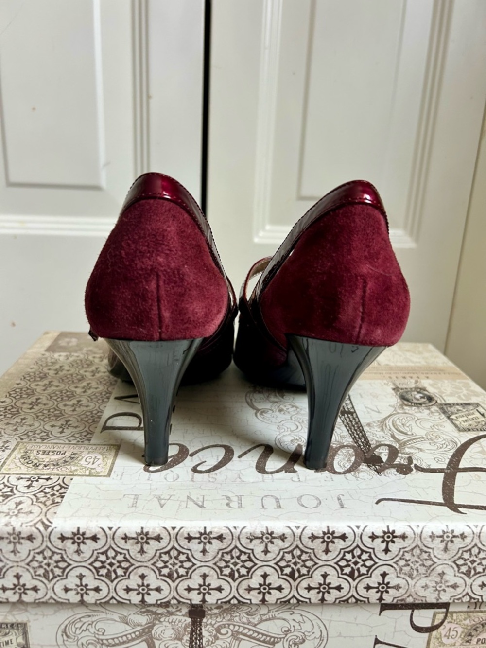 Söfft Burgundy Patent Leather Mary Jane Heels Peep Toe Pumps Size 7.5 - Picture 4 of 7